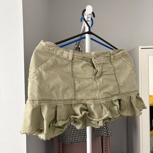 Garage Khaki Ruffle Mini Skirt